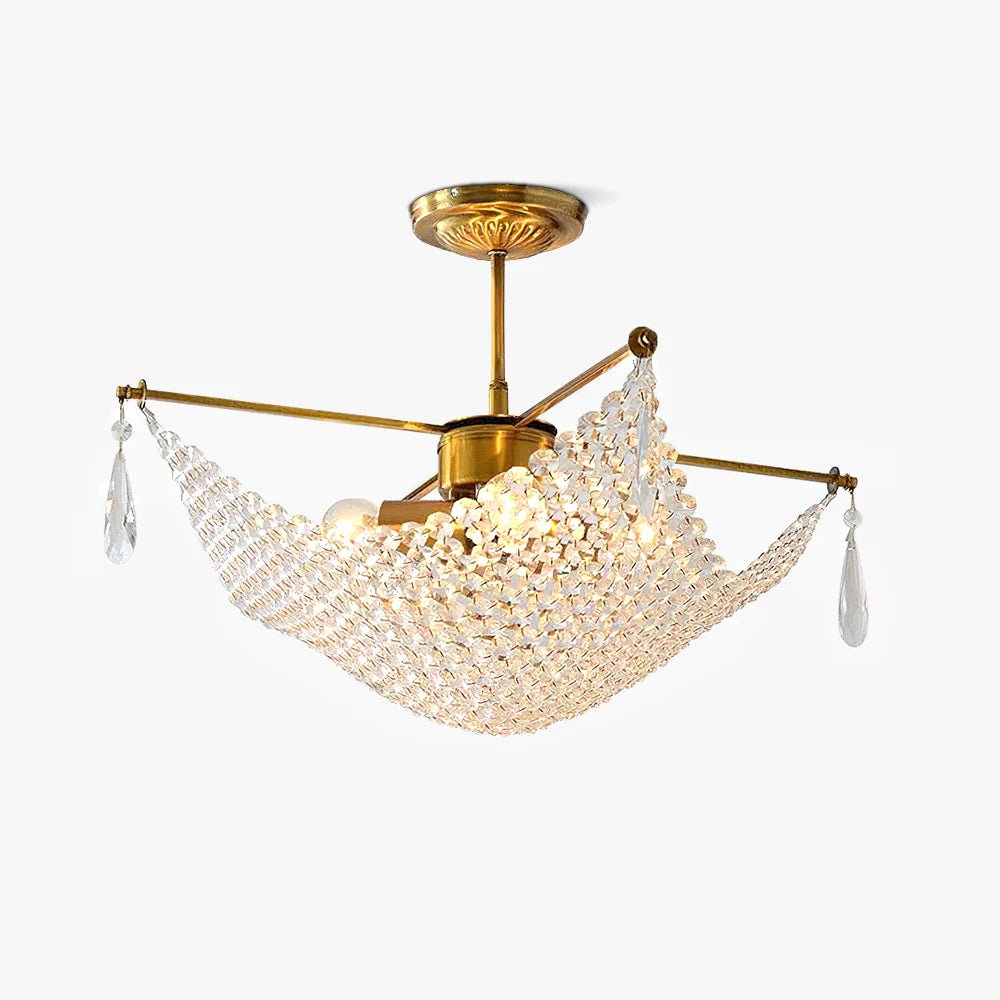 Luxurious Crystal Crown Chandelier Copper Plated Hemispherical Pendant Lighting