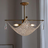 Luxurious Crystal Crown Chandelier Copper Plated Hemispherical Pendant Lighting