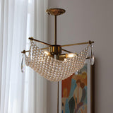 Luxurious Crystal Crown Chandelier Copper Plated Hemispherical Pendant Lighting