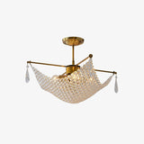 Luxurious Crystal Crown Chandelier Copper Plated Hemispherical Pendant Lighting