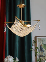 Luxurious Crystal Crown Chandelier Copper Plated Hemispherical Pendant Lighting