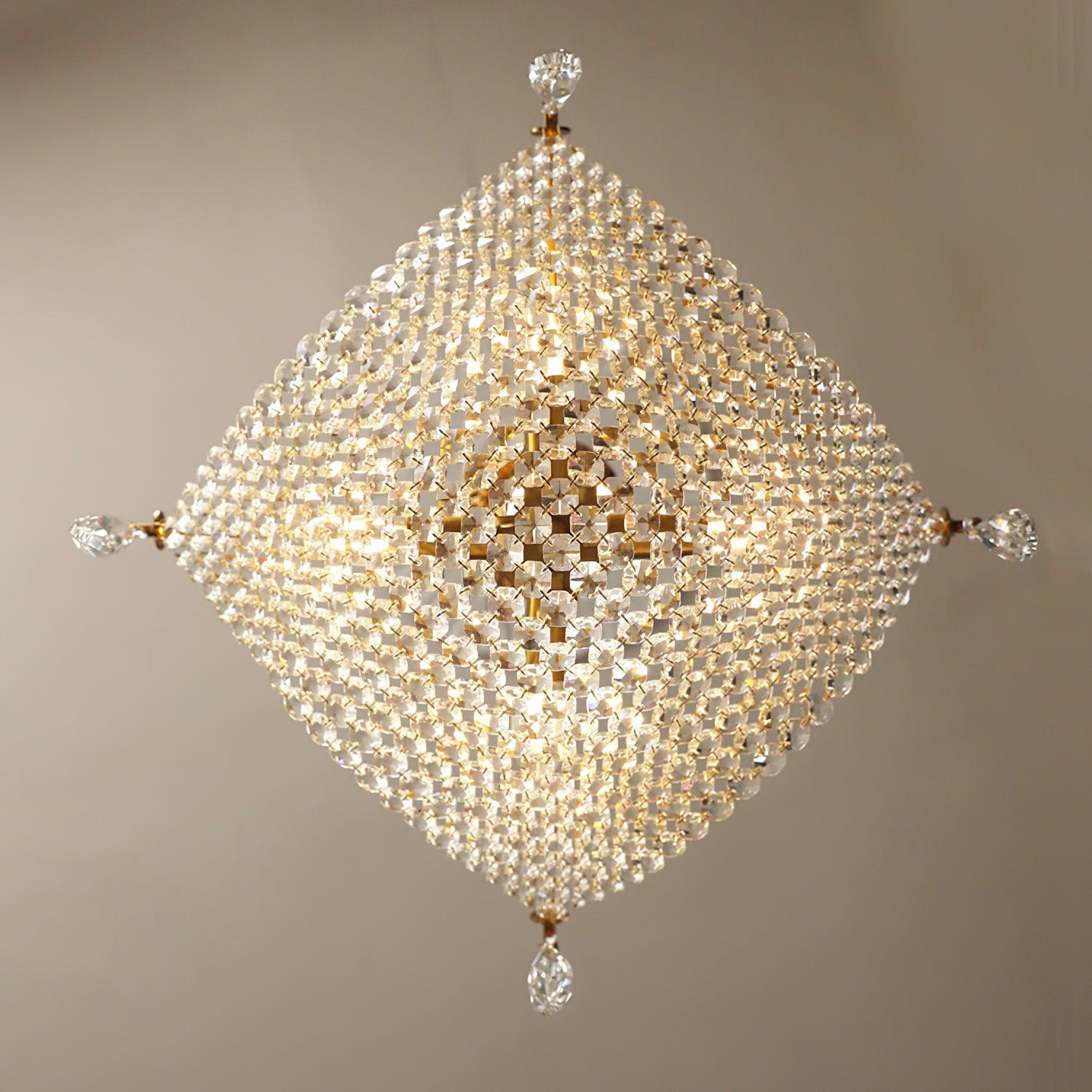 Luxurious Crystal Crown Chandelier Copper Plated Hemispherical Pendant Lighting