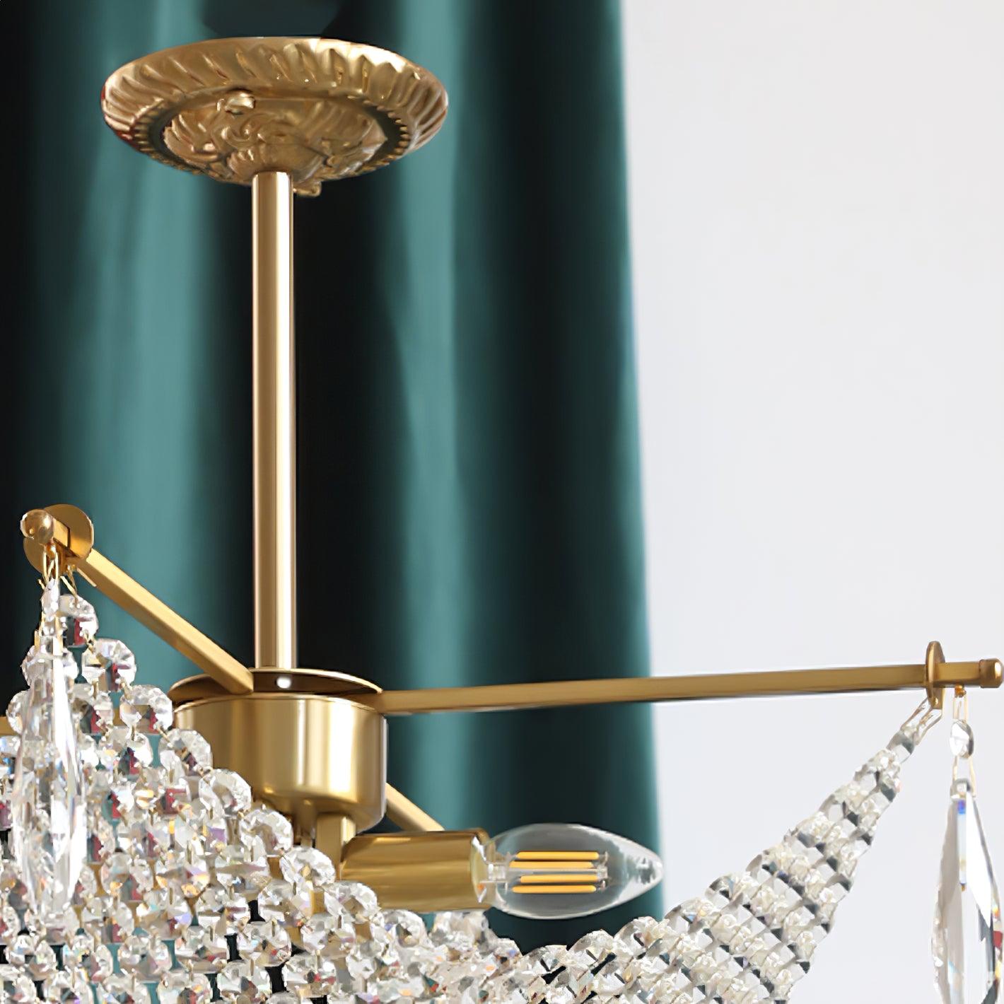 Luxurious Crystal Crown Chandelier Copper Plated Hemispherical Pendant Lighting