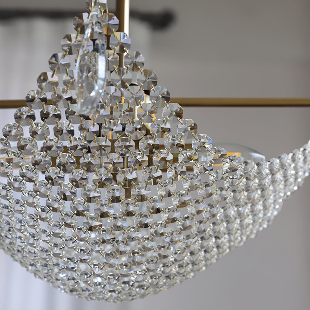 Luxurious Crystal Crown Chandelier Copper Plated Hemispherical Pendant Lighting