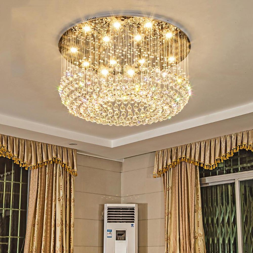 Luxury 16 Light Crystal Drum Flush Mount LED Chandelier 5 Tier White Glass Ceiling Fixture