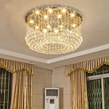 Luxury 16 Light Crystal Drum Flush Mount LED Chandelier 5 Tier White Glass Ceiling Fixture