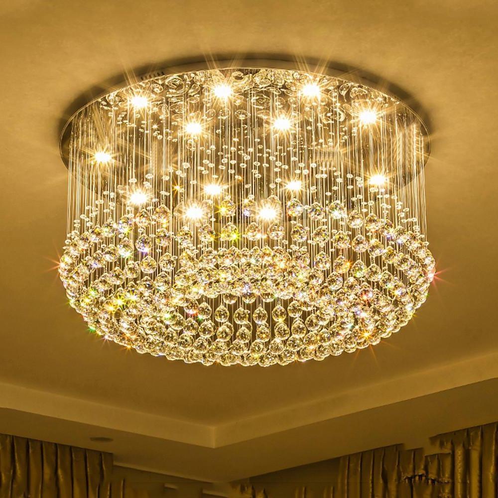 Luxury 16 Light Crystal Drum Flush Mount LED Chandelier 5 Tier White Glass Ceiling Fixture