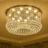 Luxury 16 Light Crystal Drum Flush Mount LED Chandelier 5 Tier White Glass Ceiling Fixture