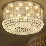 Luxury 16 Light Crystal Drum Flush Mount LED Chandelier 5 Tier White Glass Ceiling Fixture