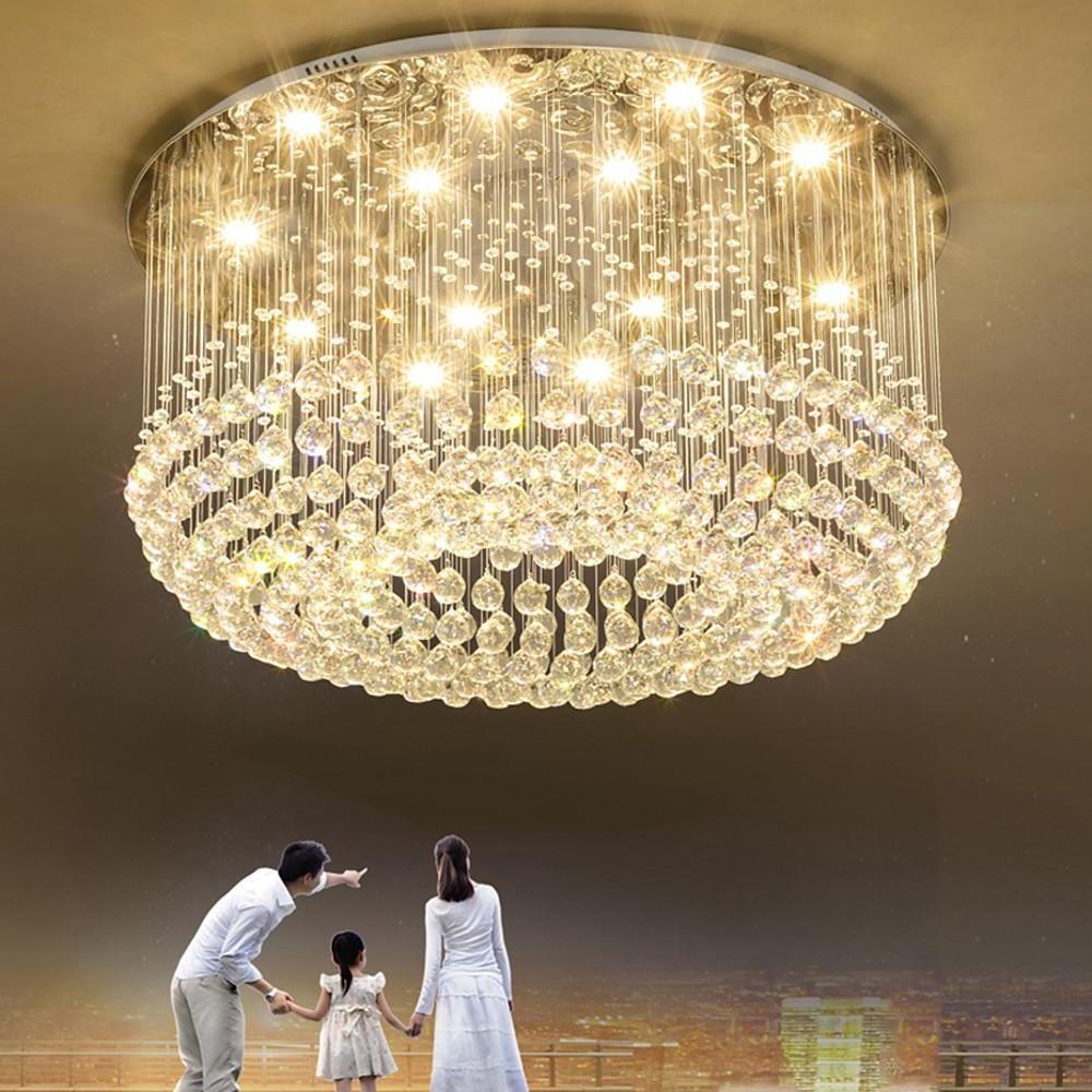 Luxury 16 Light Crystal Drum Flush Mount LED Chandelier 5 Tier White Glass Ceiling Fixture