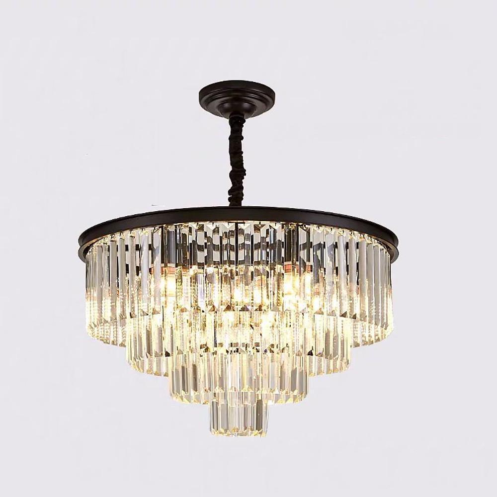 Luxury 4 Layer Crystal Chandelier Modern Metal Pendant Light for Entryway and Dining Room