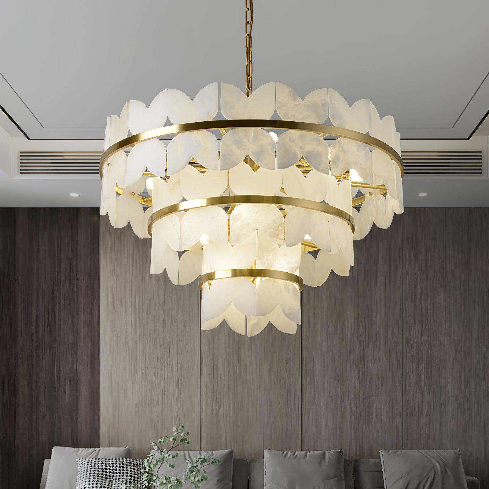 Luxury Alabaster Cloudscape Chandelier Brass Finished Modern Ceiling Pendant Fixture