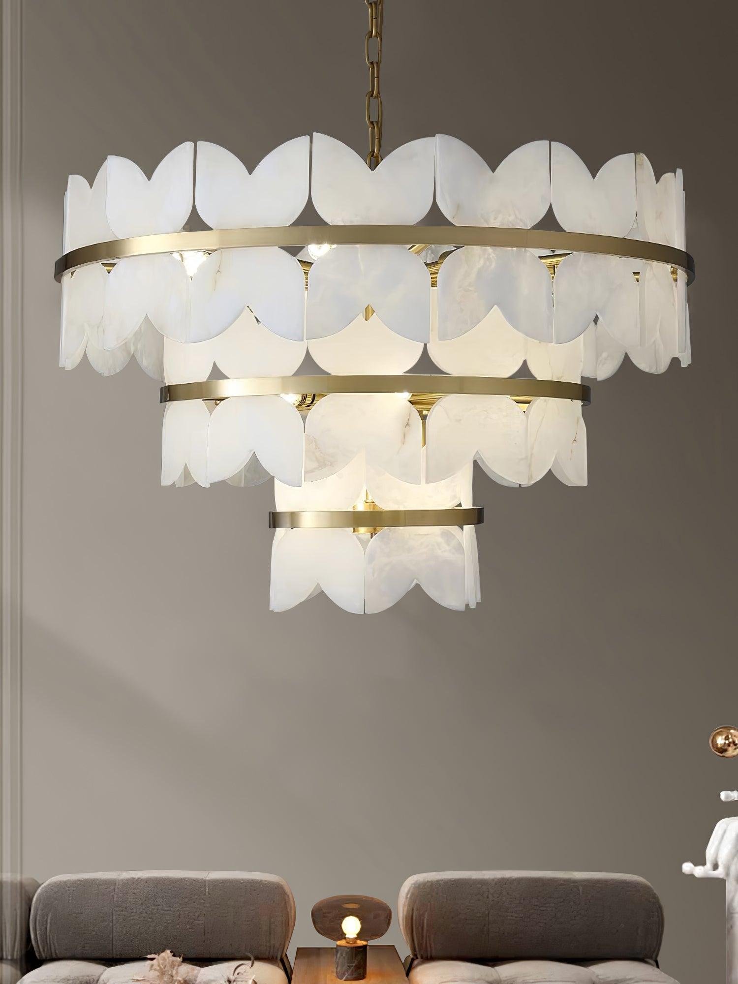 Luxury Alabaster Cloudscape Chandelier Brass Finished Modern Ceiling Pendant Fixture