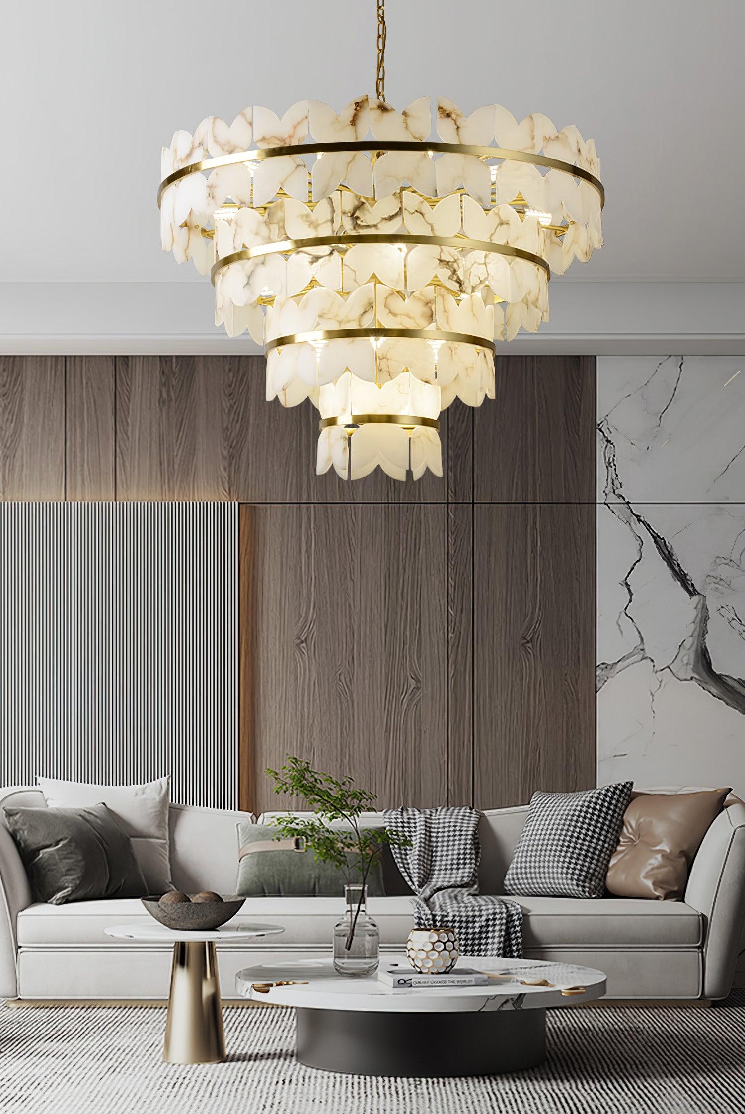 Luxury Alabaster Cloudscape Chandelier Brass Finished Modern Ceiling Pendant Fixture