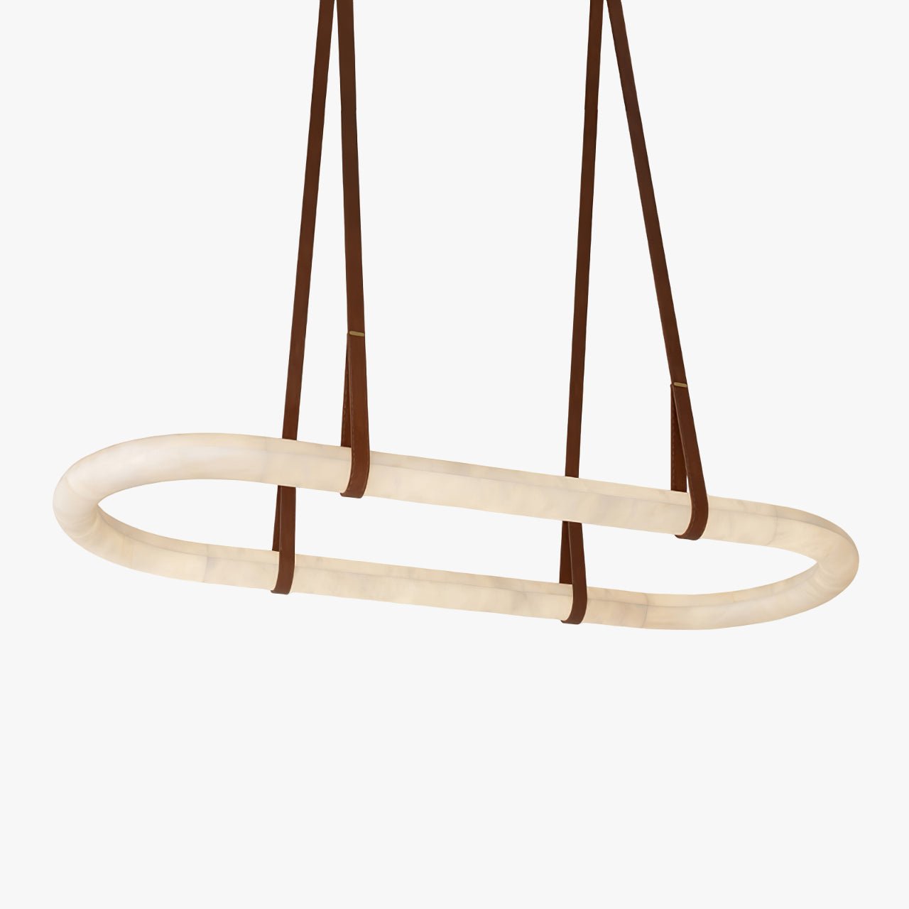 Luxury Alabaster Ring Chandelier with Brown Leather Straps and Integrated LED