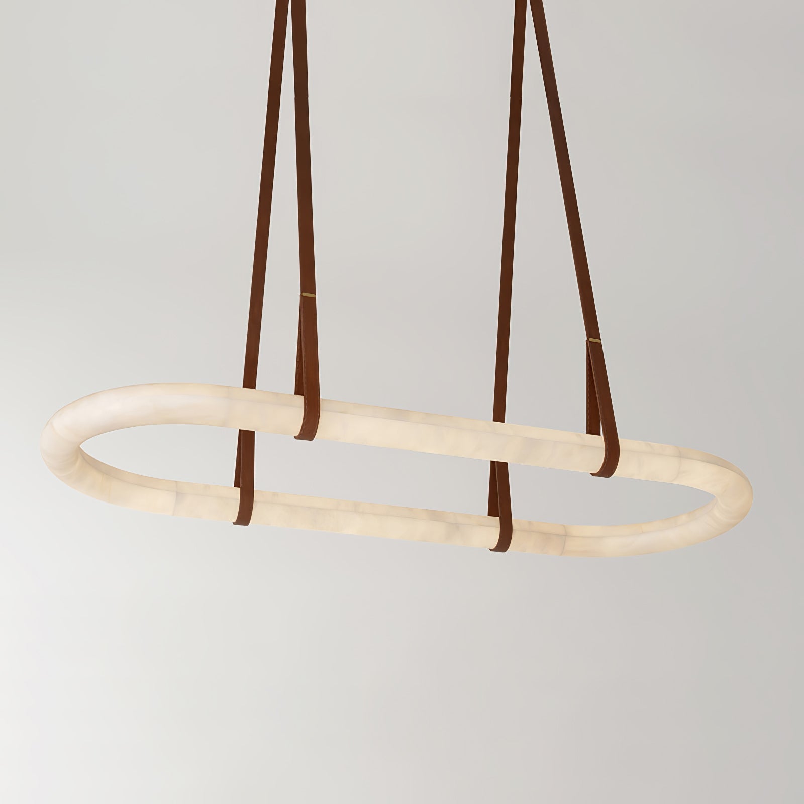 Luxury Alabaster Ring Chandelier with Brown Leather Straps and Integrated LED