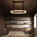 Luxury Alabaster Ring Chandelier with Brown Leather Straps and Integrated LED