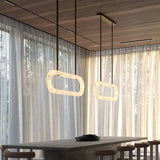 Luxury Alabaster Ring Chandelier with Brown Leather Straps and Integrated LED