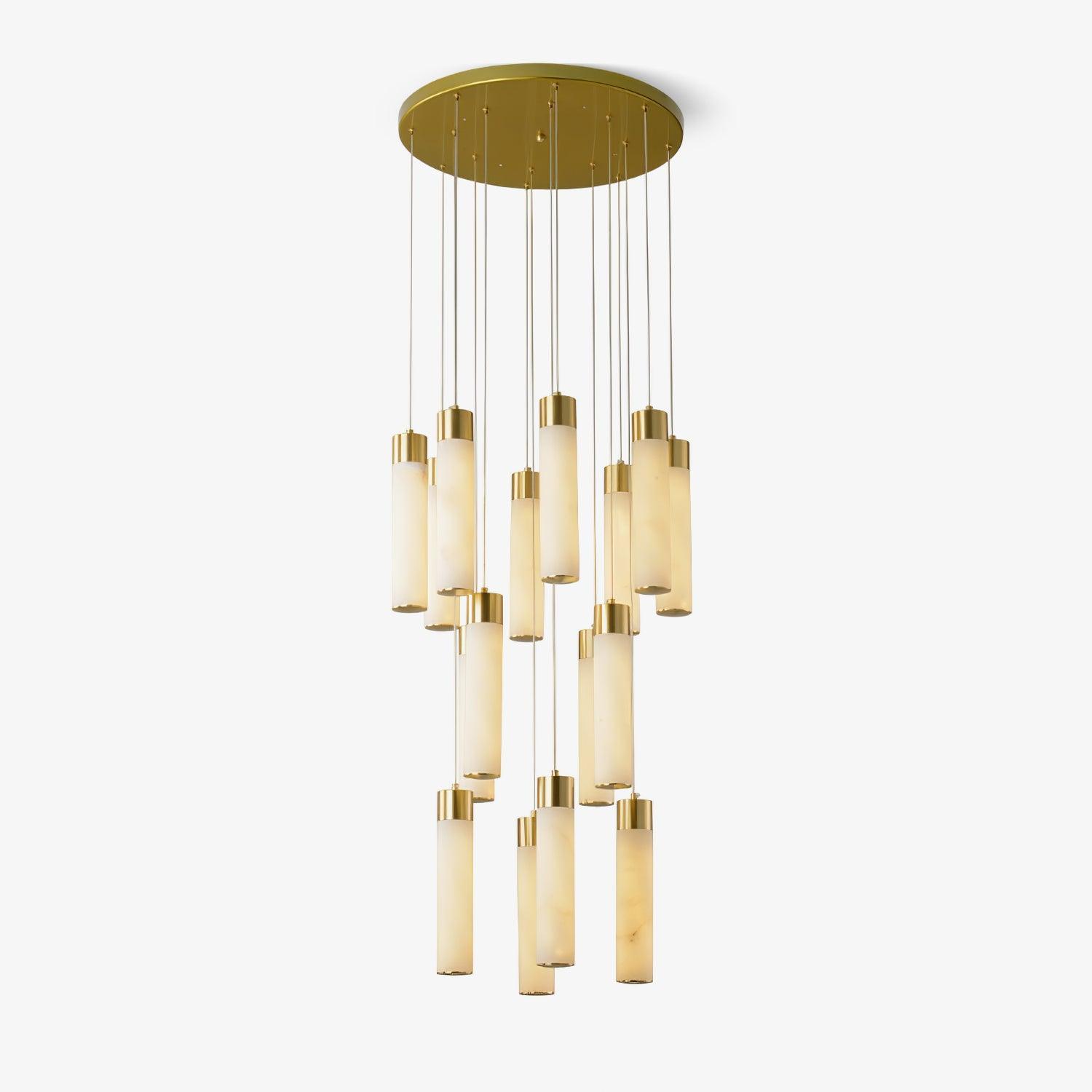 Luxury Alabaster Stone Cylinder Pendant Chandelier with Brass Fittings for Grand Entryways