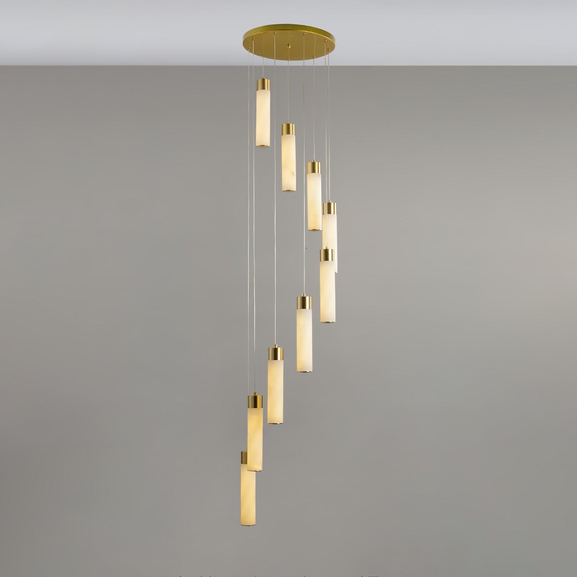 Luxury Alabaster Stone Cylinder Pendant Chandelier with Brass Fittings for Grand Entryways