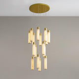 Luxury Alabaster Stone Cylinder Pendant Chandelier with Brass Fittings for Grand Entryways