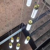 Luxury Alabaster Stone Cylinder Pendant Chandelier with Brass Fittings for Grand Entryways