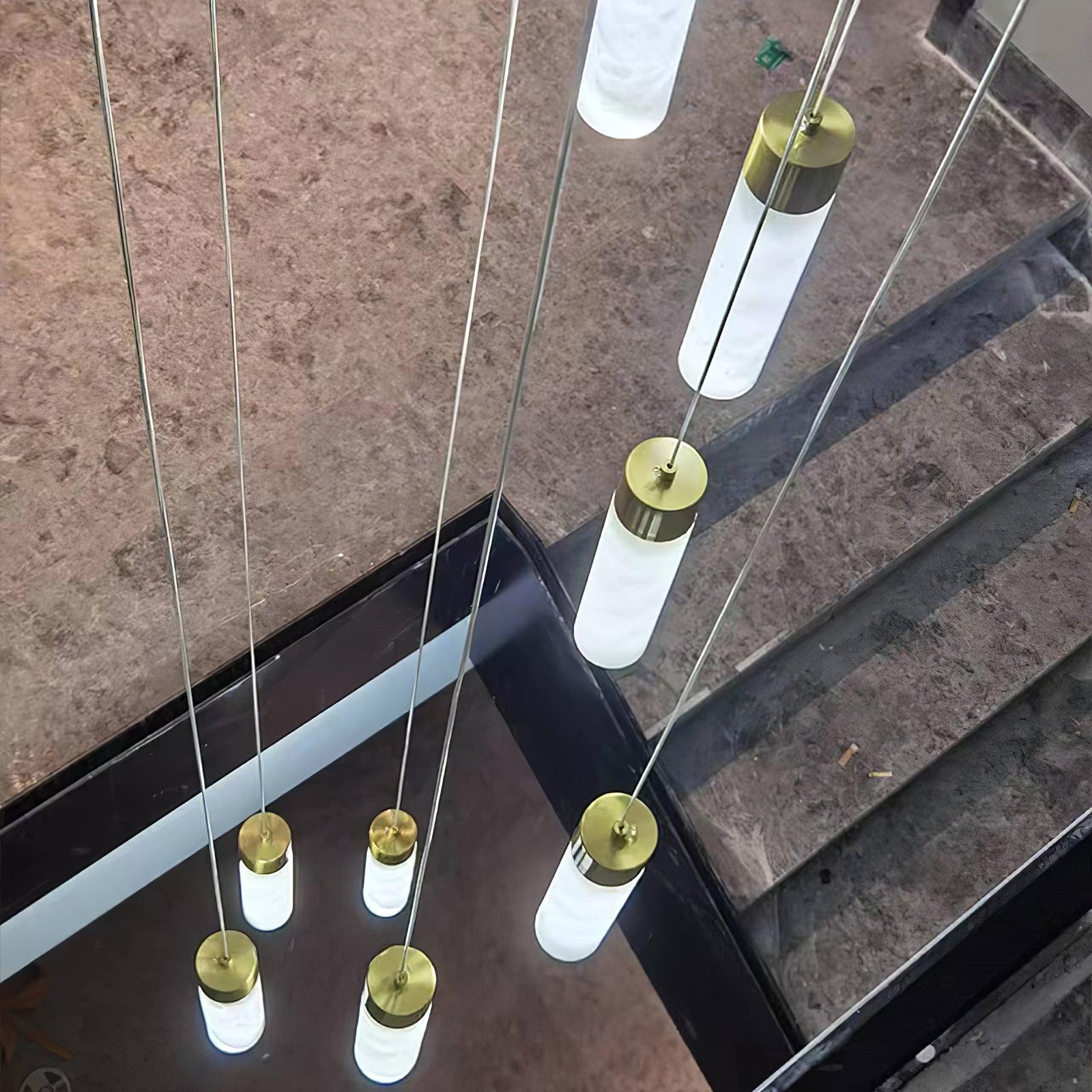Luxury Alabaster Stone Cylinder Pendant Chandelier with Brass Fittings for Grand Entryways