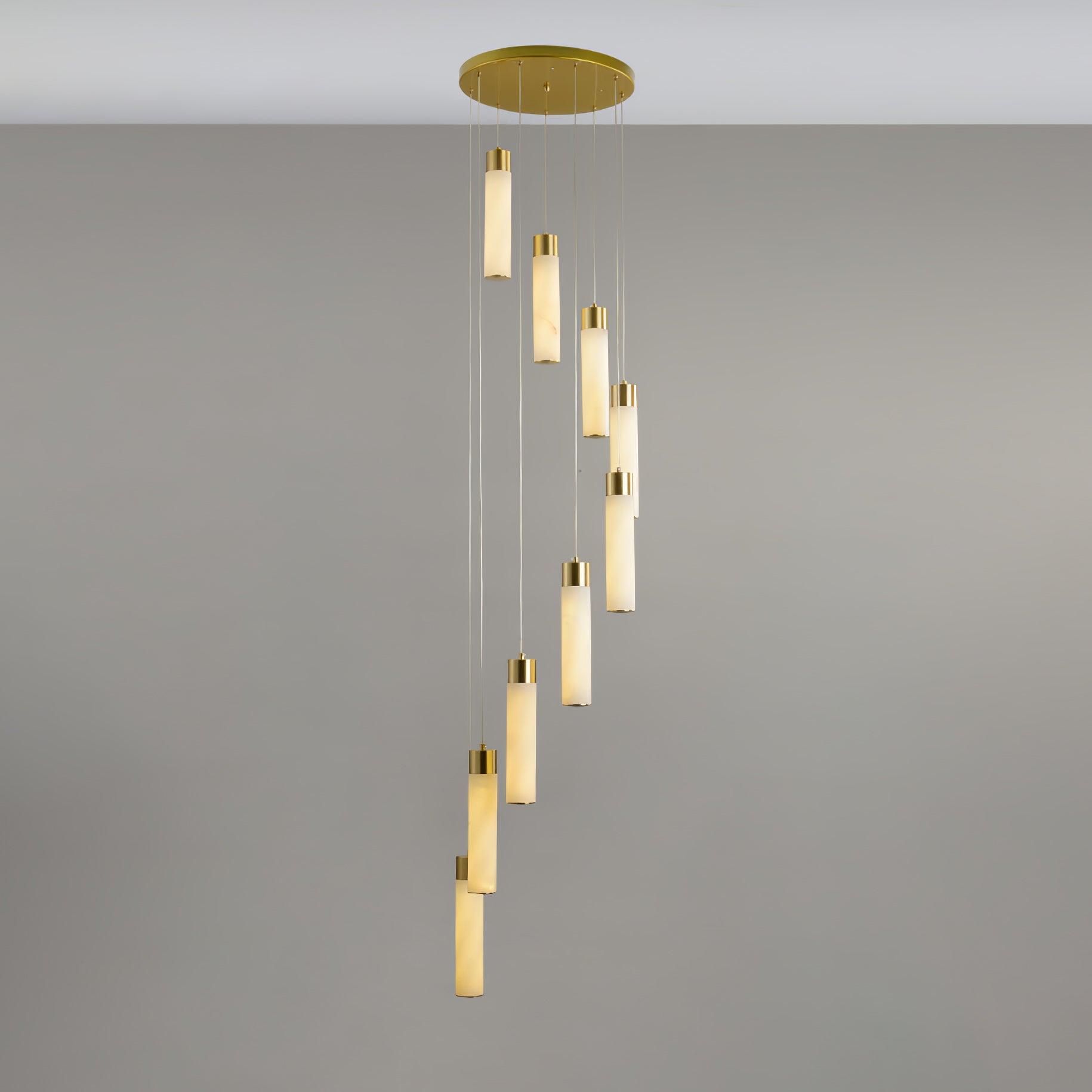 Luxury Alabaster Stone Cylinder Pendant Chandelier with Brass Fittings for Grand Entryways