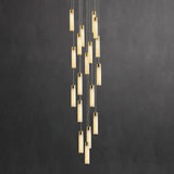 Luxury Alabaster Stone Cylinder Pendant Chandelier with Brass Fittings for Grand Entryways