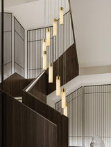 Luxury Alabaster Stone Cylinder Pendant Chandelier with Brass Fittings for Grand Entryways