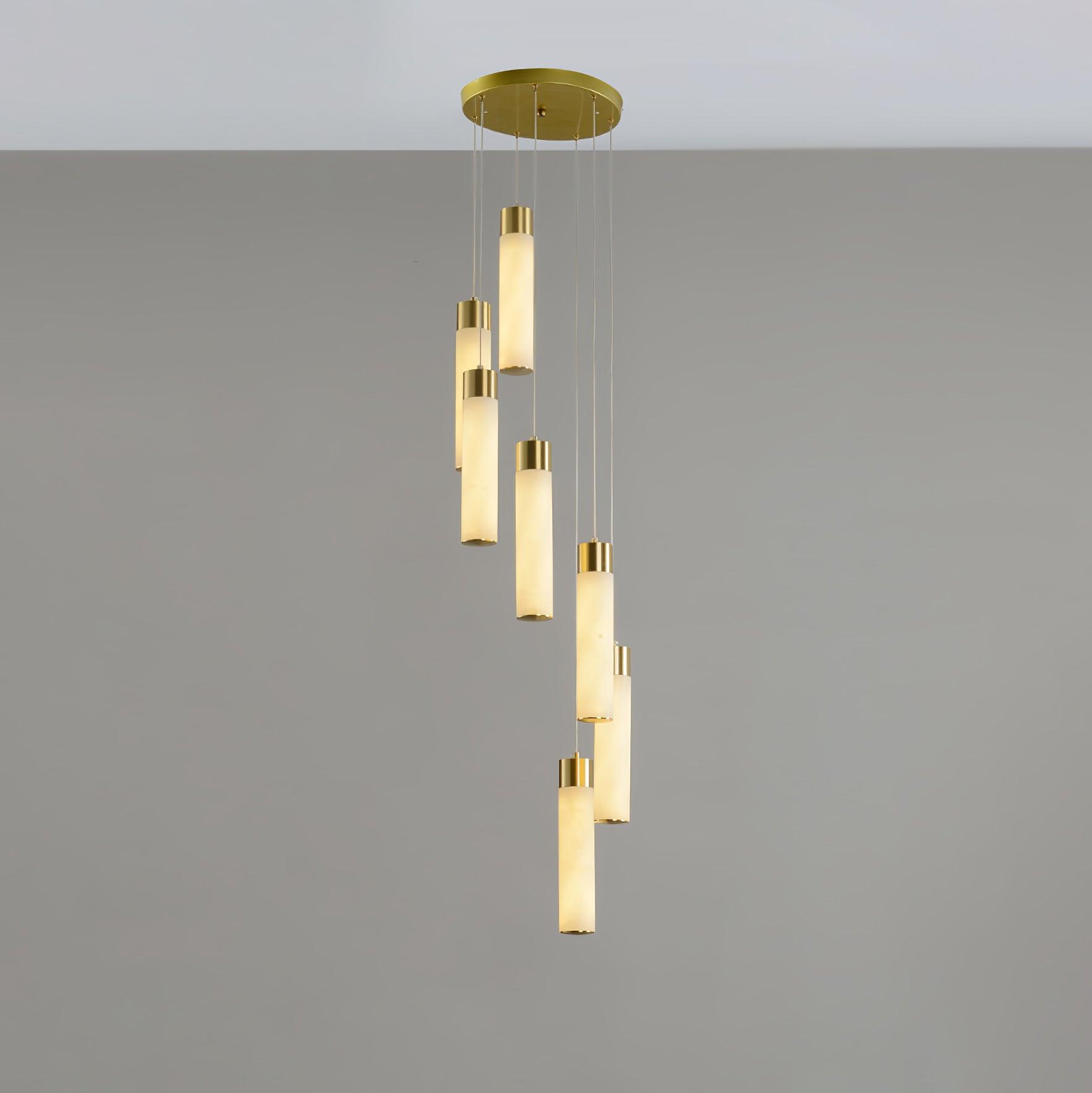 Luxury Alabaster Stone Cylinder Pendant Chandelier with Brass Fittings for Grand Entryways