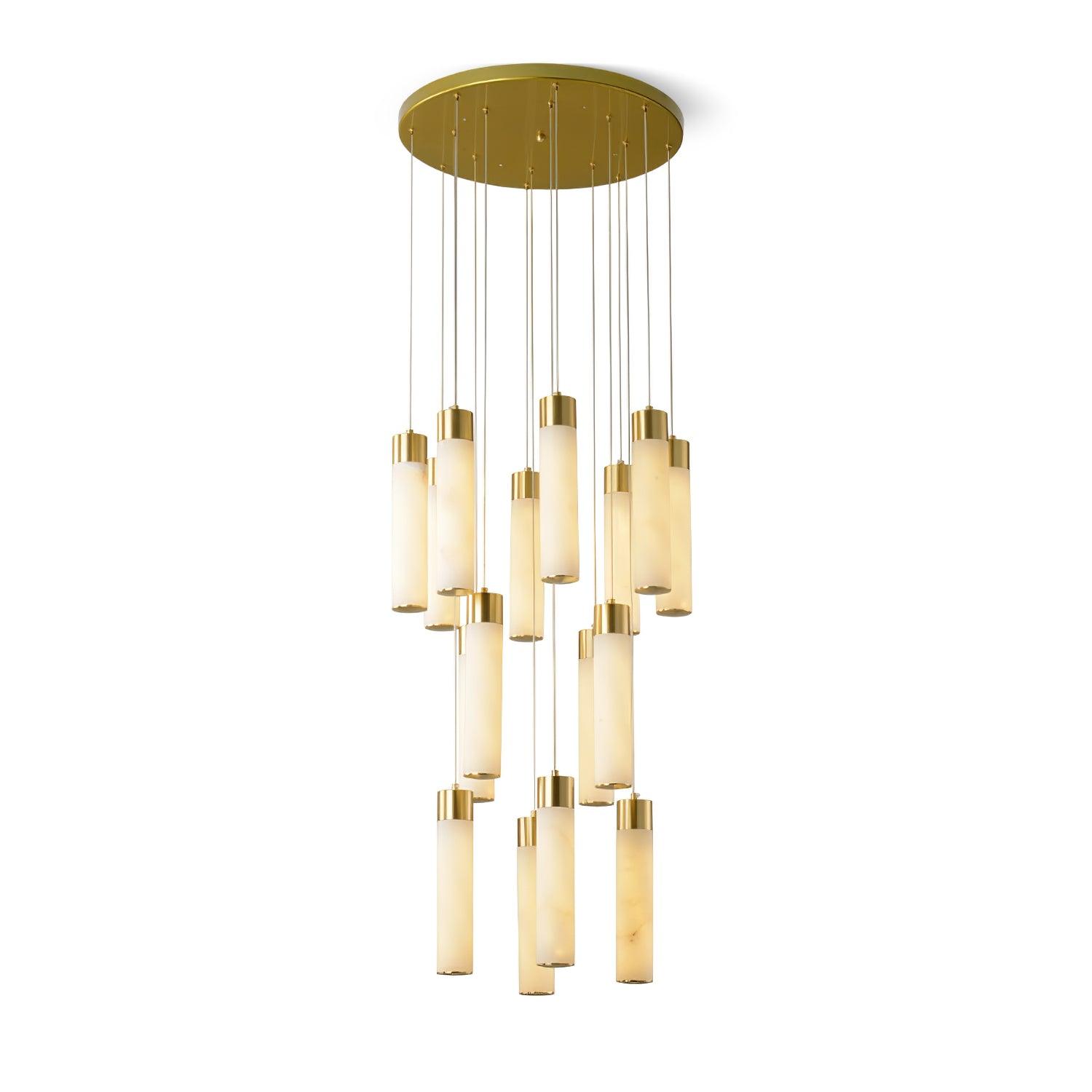 Luxury Alabaster Stone Cylinder Pendant Chandelier with Brass Fittings for Grand Entryways