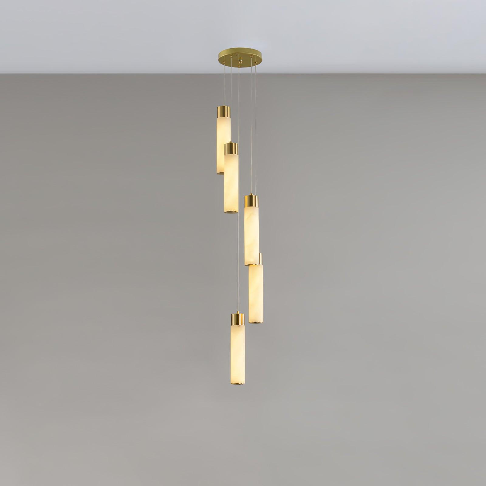 Luxury Alabaster Stone Cylinder Pendant Chandelier with Brass Fittings for Grand Entryways