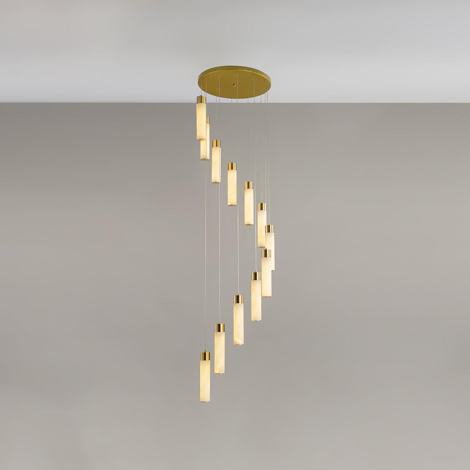 Luxury Alabaster Stone Cylinder Pendant Chandelier with Brass Fittings for Grand Entryways