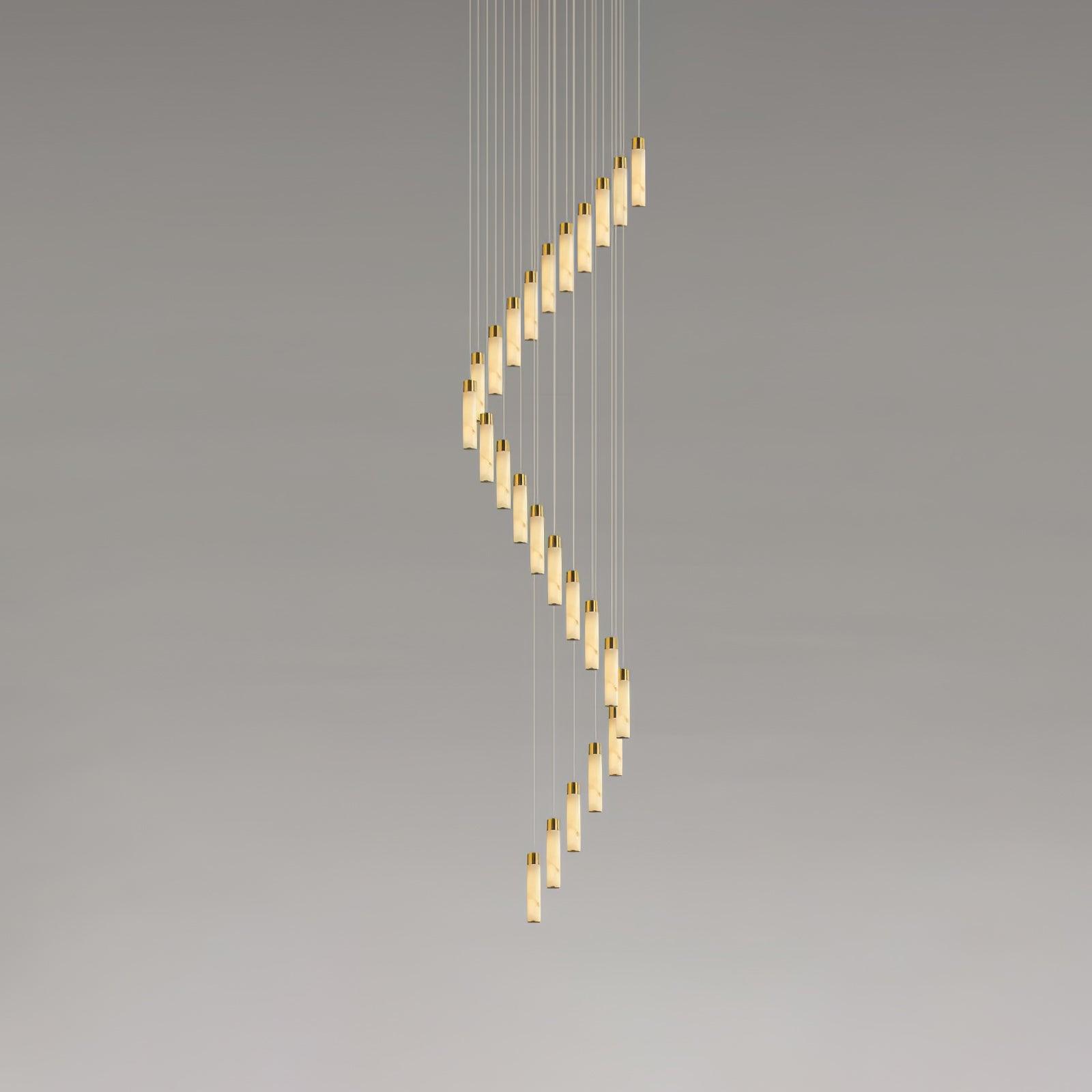 Luxury Alabaster Stone Cylinder Pendant Chandelier with Brass Fittings for Grand Entryways