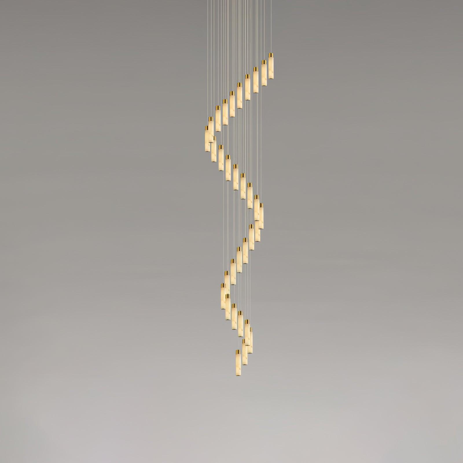 Luxury Alabaster Stone Cylinder Pendant Chandelier with Brass Fittings for Grand Entryways