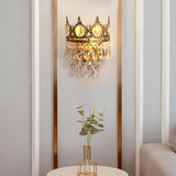 Luxury Antique Crystal Wall Sconce Set of 2 Brass and Glass Droplet Indoor Lighting Fixtures