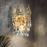 Luxury Antique Crystal Wall Sconce Set of 2 Brass and Glass Droplet Indoor Lighting Fixtures