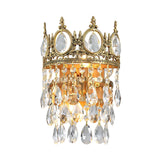 Luxury Antique Crystal Wall Sconce Set of 2 Brass and Glass Droplet Indoor Lighting Fixtures