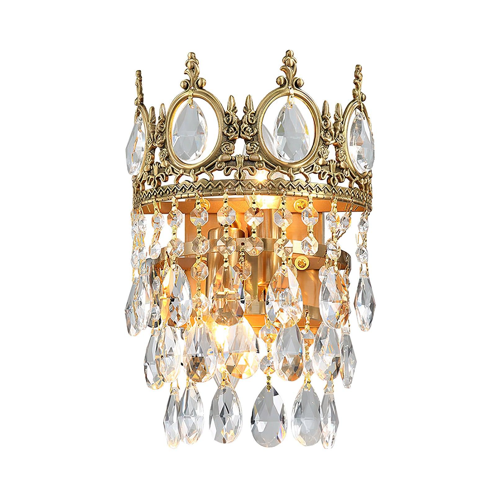 Luxury Antique Crystal Wall Sconce Set of 2 Brass and Glass Droplet Indoor Lighting Fixtures