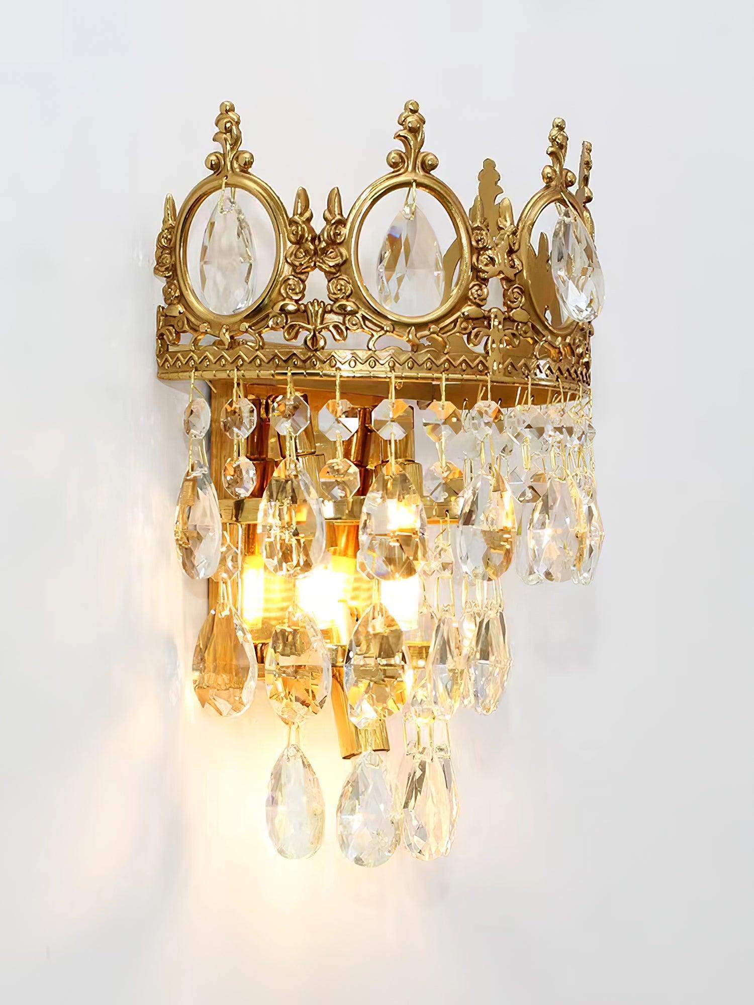 Luxury Antique Crystal Wall Sconce Set of 2 Brass and Glass Droplet Indoor Lighting Fixtures