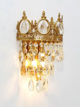 Luxury Antique Crystal Wall Sconce Set of 2 Brass and Glass Droplet Indoor Lighting Fixtures