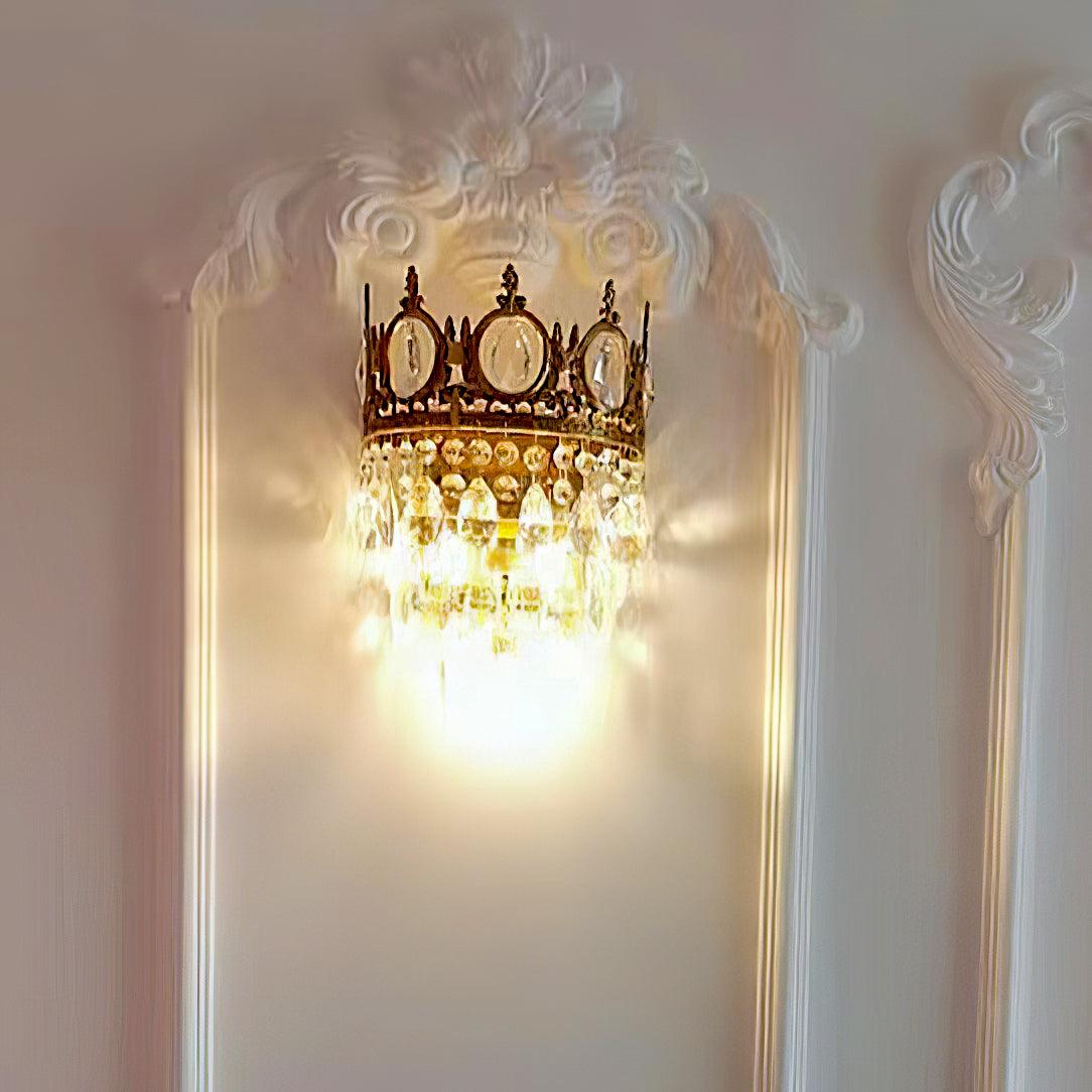 Luxury Antique Crystal Wall Sconce Set of 2 Brass and Glass Droplet Indoor Lighting Fixtures