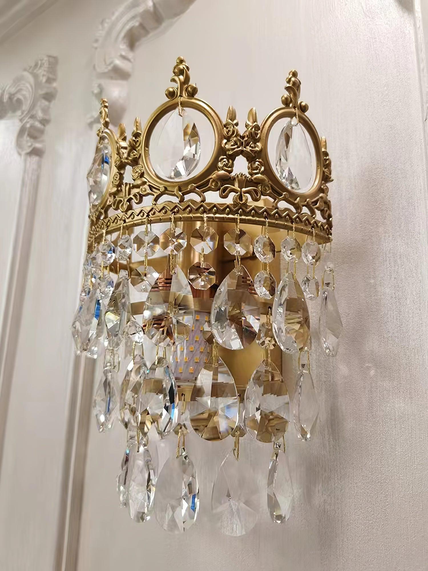 Luxury Antique Crystal Wall Sconce Set of 2 Brass and Glass Droplet Indoor Lighting Fixtures