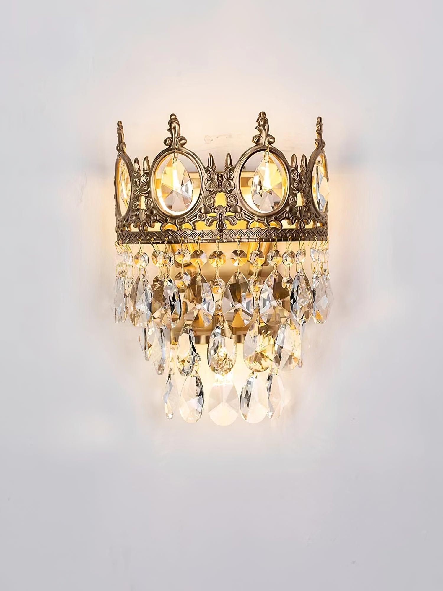 Luxury Antique Crystal Wall Sconce Set of 2 Brass and Glass Droplet Indoor Lighting Fixtures