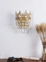 Luxury Antique Crystal Wall Sconce Set of 2 Brass and Glass Droplet Indoor Lighting Fixtures