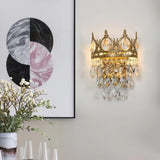 Luxury Antique Crystal Wall Sconce Set of 2 Brass and Glass Droplet Indoor Lighting Fixtures
