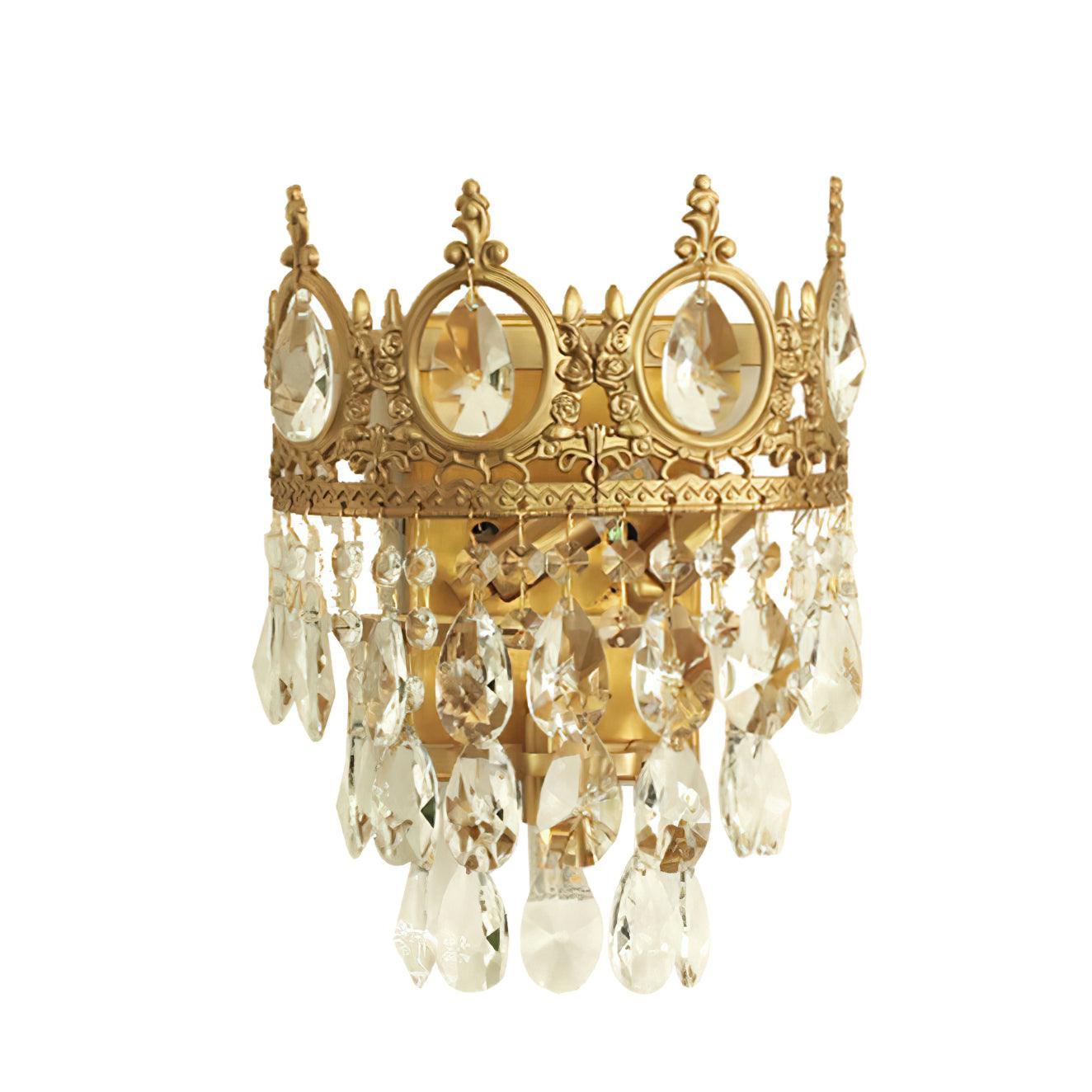Luxury Antique Crystal Wall Sconce Set of 2 Brass and Glass Droplet Indoor Lighting Fixtures
