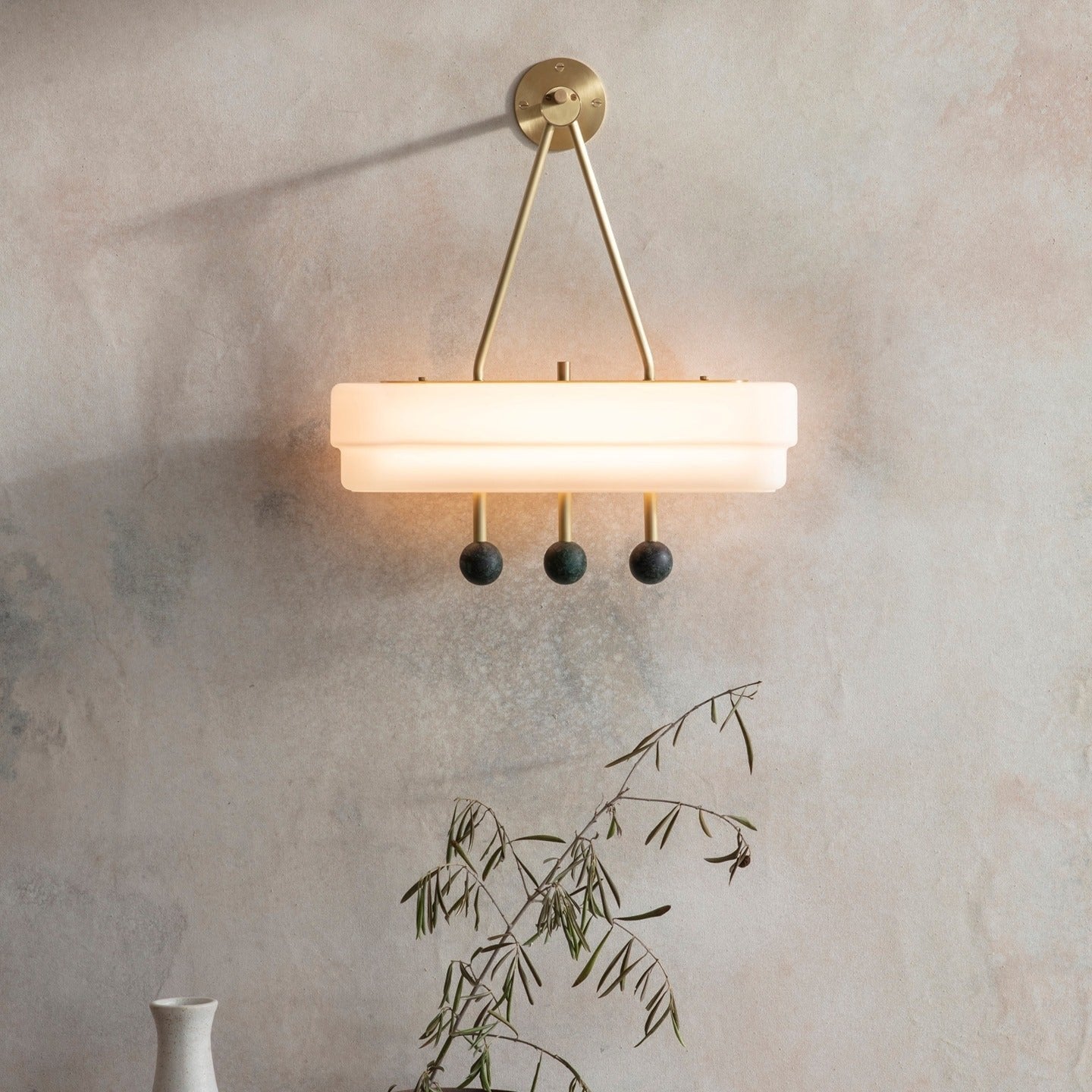 Luxury Art Deco Spate Wall Sconce with Marble Spheres and Opal Glass Shade