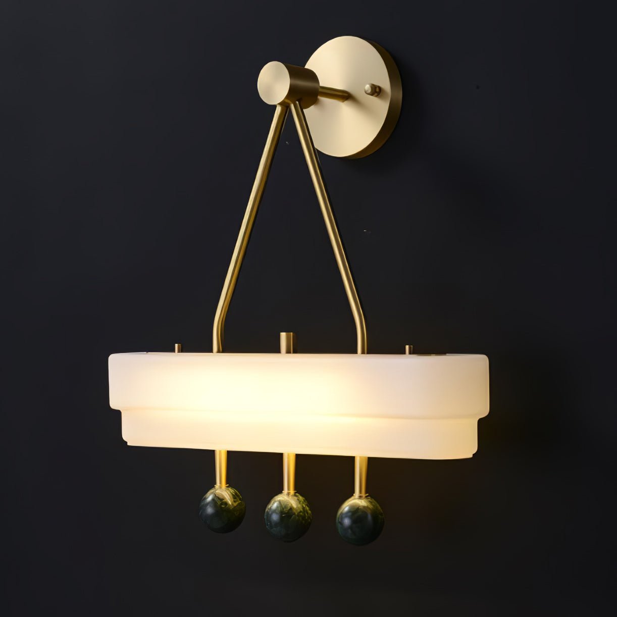 Luxury Art Deco Spate Wall Sconce with Marble Spheres and Opal Glass Shade